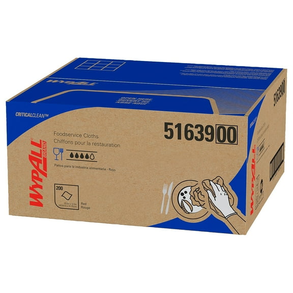 WypAll CriticalClean Fabric Food Service Cloths 23.5" x 12.5" Red 200 Cloths/Pack (51639)