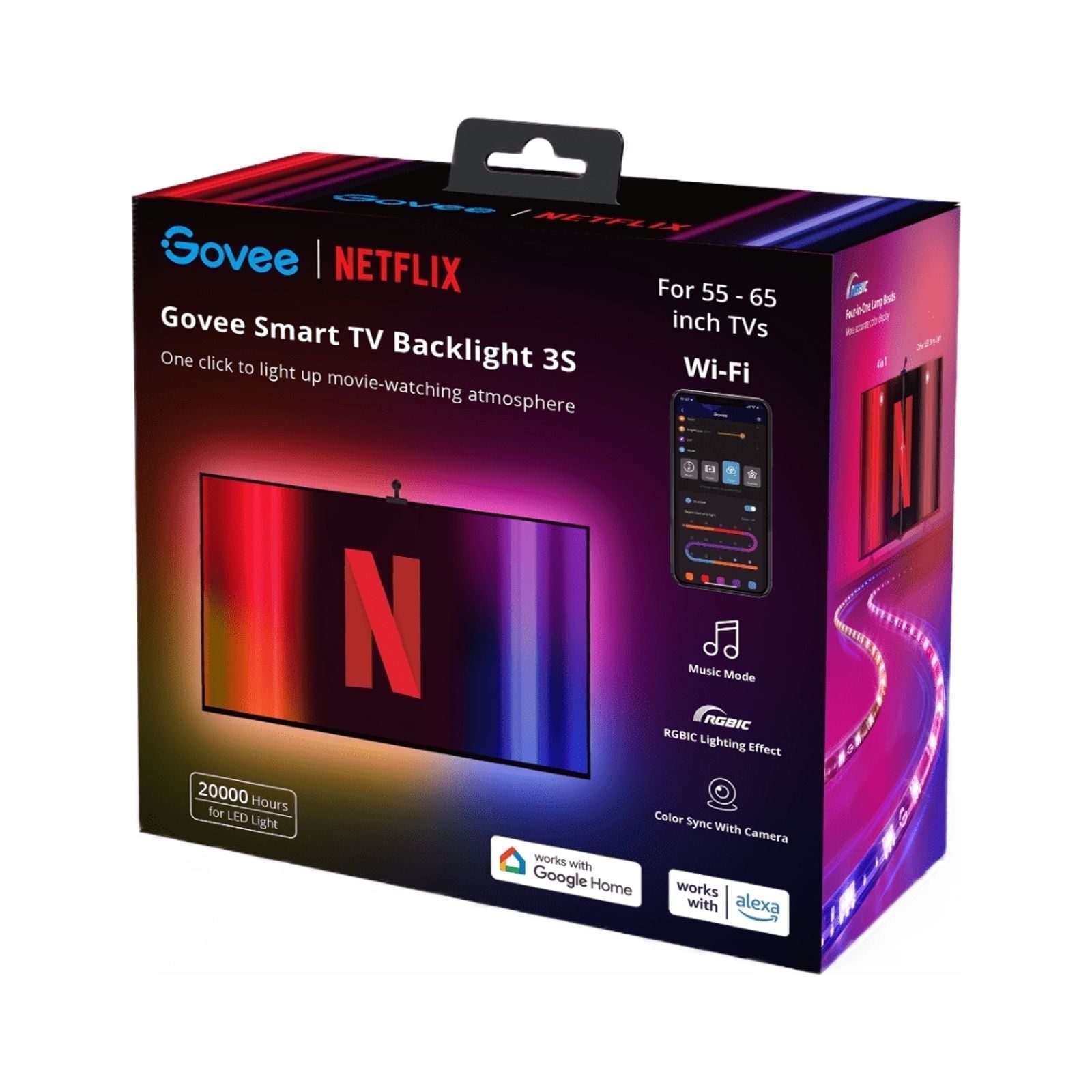 Govee TV バックライト 3 ライト キット (55～65 インチ TV) Amazon.com: Govee TV Backlight 3 Lite with Fish-Eye