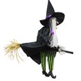 thumbnail image 1 of TheFound Voice Control Hanging Witch Halloween Hanging Witch Riding Broom with Glowing Eyes for Halloween Yard Garden Tree Decorations, 1 of 5
