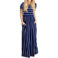 thumbnail image 1 of Robe Maxi à Manches Courtes Marine à Rayures Blanches pour Femmes, 1 of 8