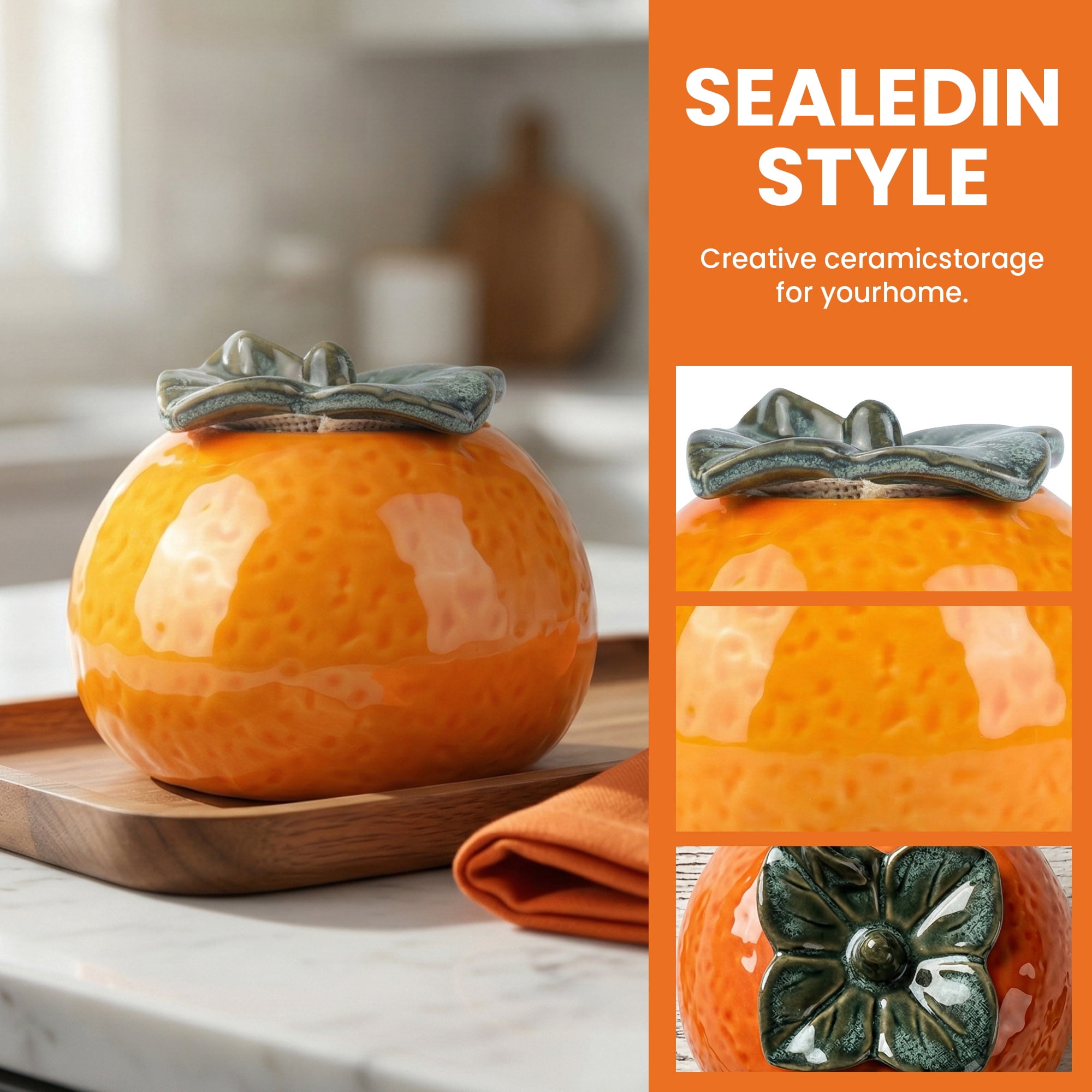 Unique Bargains Pumpkin Ceramic Jar with Airtight Lid for Fall Decor Orange Shape 3.3in