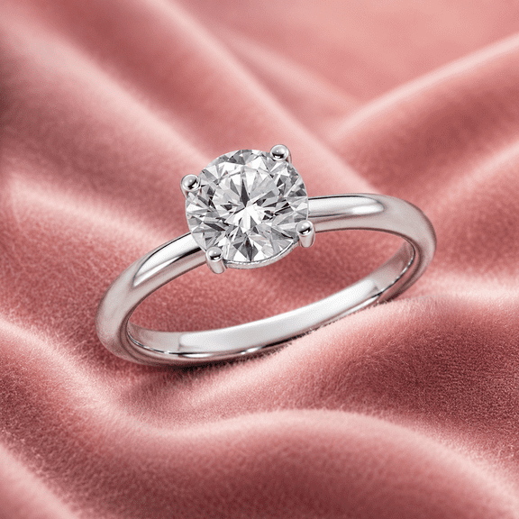 Mooneye 1.00 Carat Round Cut Moissanite Solitaire Ring 925 Sterling Silver Classic 4-Prong Engagement Ring for Women