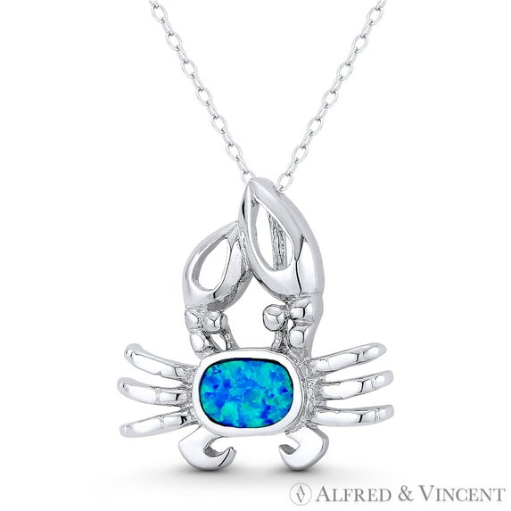 Cancer the Crab Zodiac Charm Created Opal 22x22mm (0.9x0.9in) Pendant in .925 Sterling Silver w/ Rhodium