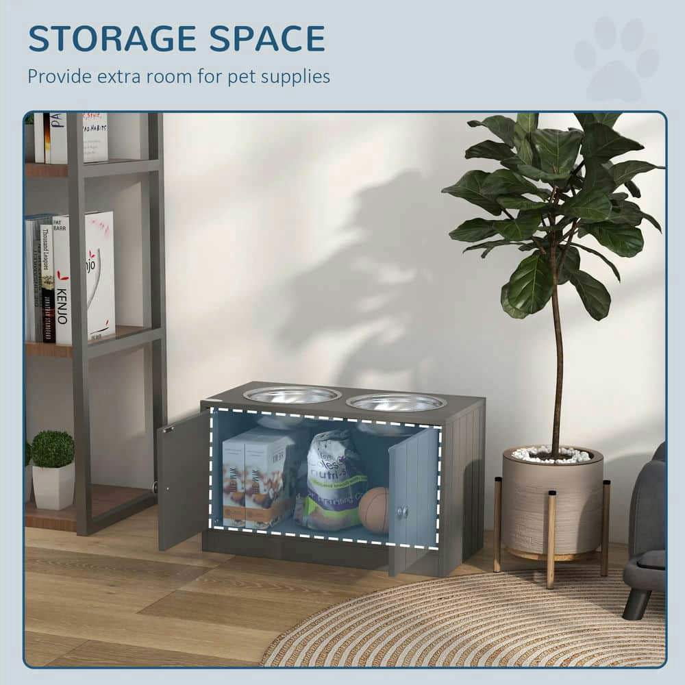 YYAo Dog Bowls, Dog Bowl Stand,Dog Food Bowls, Elevated Dog Bowls with Storage Cabinet Containing Large 44L Capacity, Gray