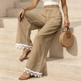 thumbnail image 7 of Nestiefly Women Linen Pants Lace Trim Wide Leg Casual Palazzo Pants Flowy Beach Summer Trousers Pants with Pockets 2026 Khaki L, 7 of 7