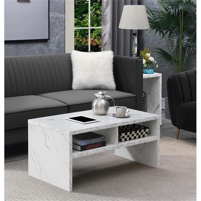 Northfield Table Basse Admiral Deluxe avec Étagères, Fini Bois Marbre Blanc