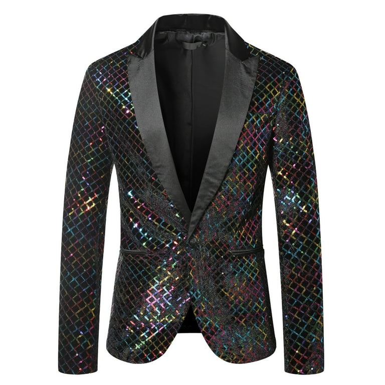 Mens Shiny Sequins Blazer Jacket Regular Fit Glitter Suit Jackets