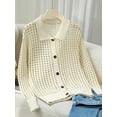 thumbnail image 6 of Women'S Crochet Cardigan Sweater Cardigan Hollow Out Sweater Long Sleeve Button Down Knit Top Cream White M, 6 of 8