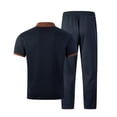 thumbnail image 5 of mihongmao Summer 2 Piece Lounge Set Men Jogger Sets Henley Shirts Men's Color Blocked Short Sleeved Stand Up Collar Zipper Pocket T-shirt Straight Leg Pants Set Navy M, 5 of 5