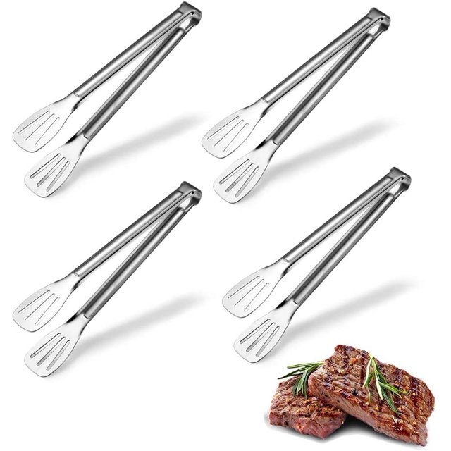 4 pinzas de cocina de acero inoxidable de 9 pulgadas, pinzas para servir, pinzas para cocinar, pinzas para barbacoa resistentes al calor, utensilios para asar, freír, servir barbacoa (plata) Vhermosa Decoración
