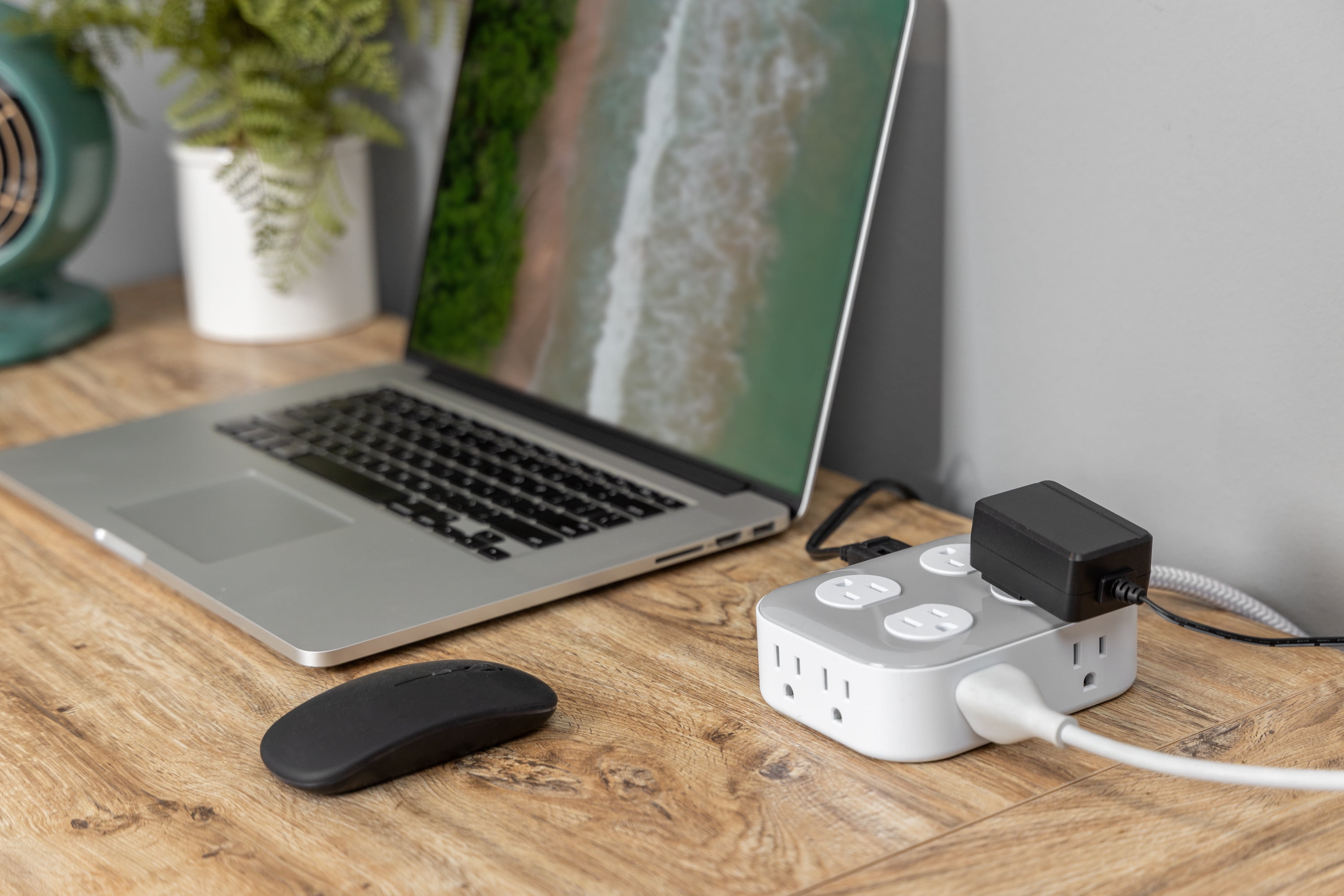 GE Surge Protector, 10-Outlet Power Strip, 2100 Joules, 4ft Braided Cord, Gray/White