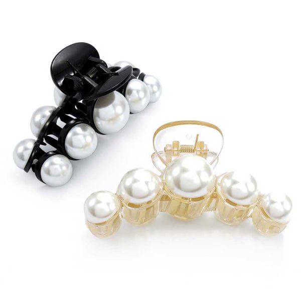 Hair Clips with Pearls Black Hair Clips Large Hair Clips French Design Hair Accessories for Women and Girls (2 pcs)