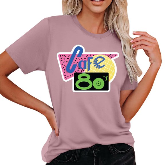 OJSFQUFP Fitted Shirt Pink Women Vintage 80S T Shirts Casual Retro 80S Party Shirt Tops Fashion Tops Dressy Casual Shirts S
