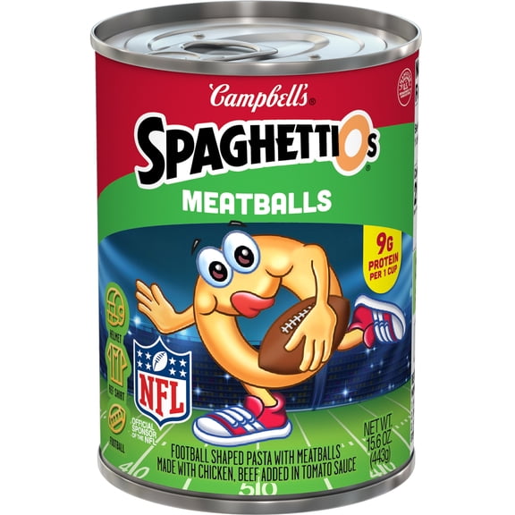 SpaghettiOs Football Shaped Canned Pasta with Meatballs, 15.6 oz Can