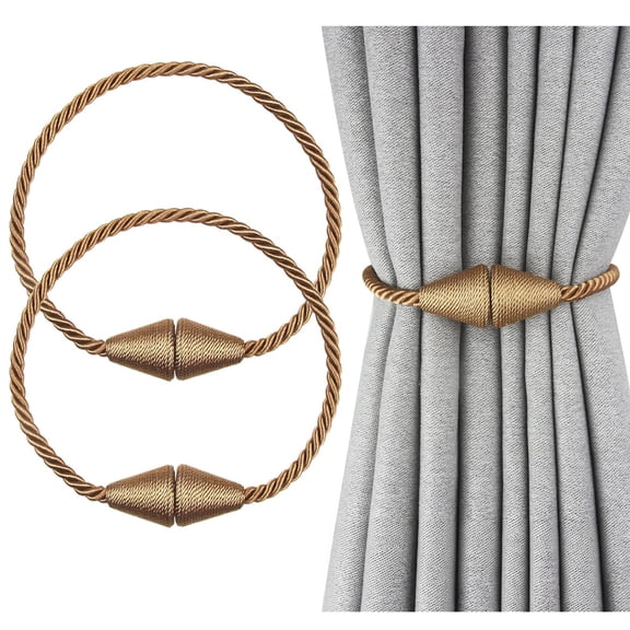 2 Pack Magnetic Curtain Tiebacks Rope Modern Handmade Curtain Tie Backs Decorative Drapes Weave Holdbacks for Window Décor, Khaki