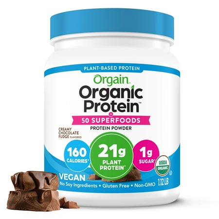 Orgain Organic Vegan 21g Protein Powder + 50 Superfoods, Plant Based, Chocolate 1.12lb