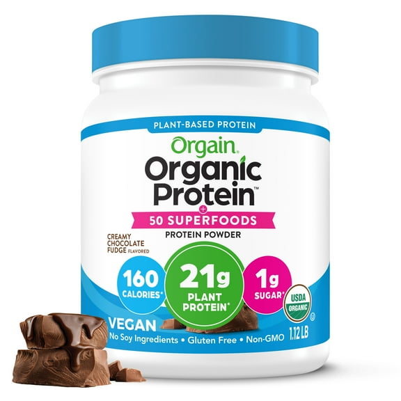Orgain Organic Vegan 21g Protein Powder 50 Superfoods, Plant Based, Chocolate 1.12lb
