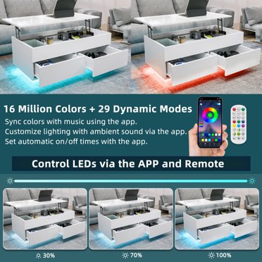 Living Room Game Changer! TAUS Modern Coffee Table With LED Lights & Lift Top – Black Engineered Wood, 4 Drawers & Storage