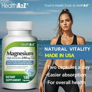 HealthA2Z Magnesium Glycinate, Magnesium Capsules for Anxiety Support, 240 mg, 180 Count