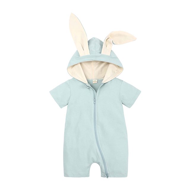 Body De Bebé Canastilla Onesies Para Niño Recién Nacido Orejas De Conejo Con Capucha Pantalones Cortos De Manga Corta Mameluco Mono Verde Odeerbi LM103-2092
