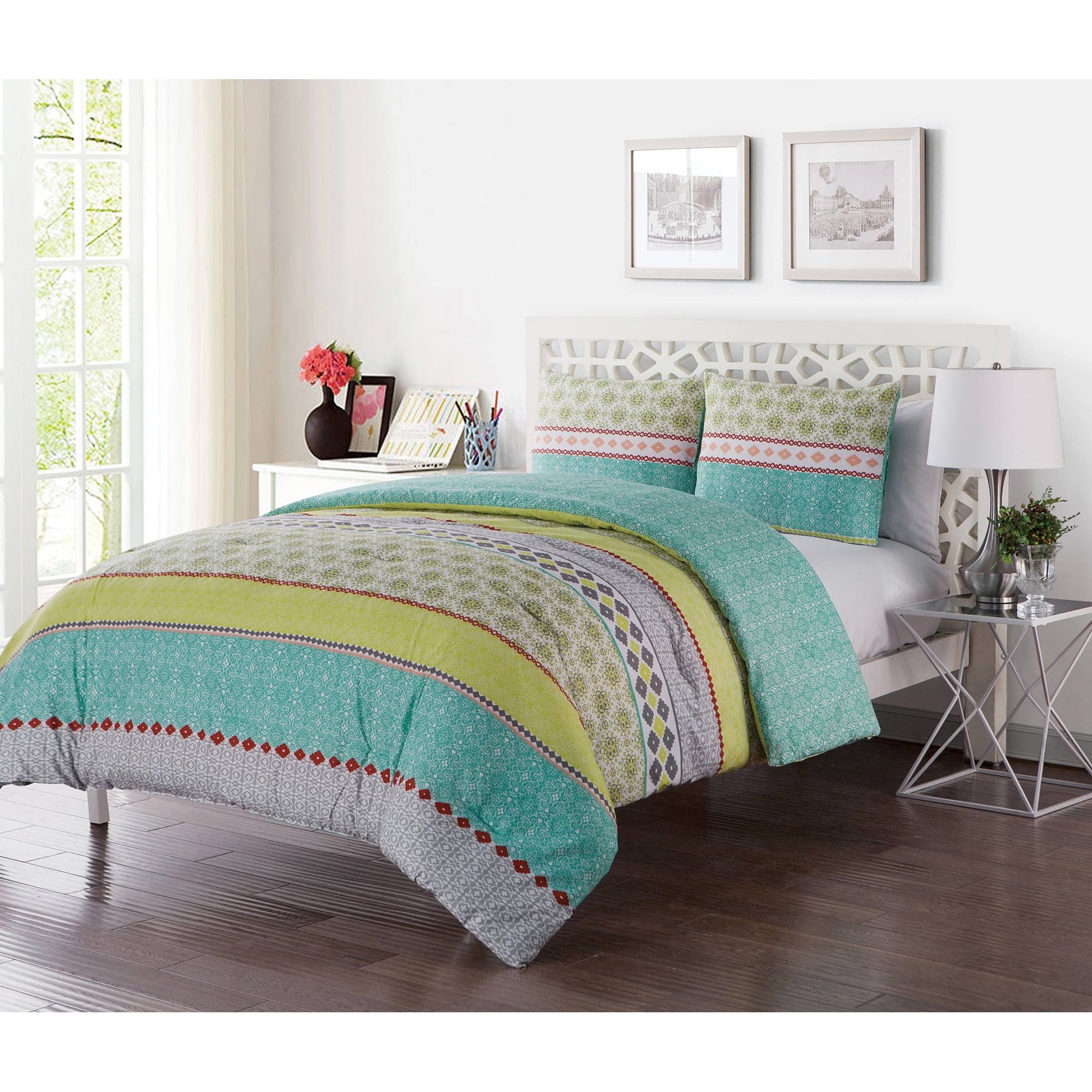 Vcny Home Multi Color Geometric Printed 2 3 Piece Dharma Embellished Vcny Home Multi Color Geometric Printed 2 3 Piece Dharma Embellished Reversible Bedding Duvet Cover Set Shams Included Com
