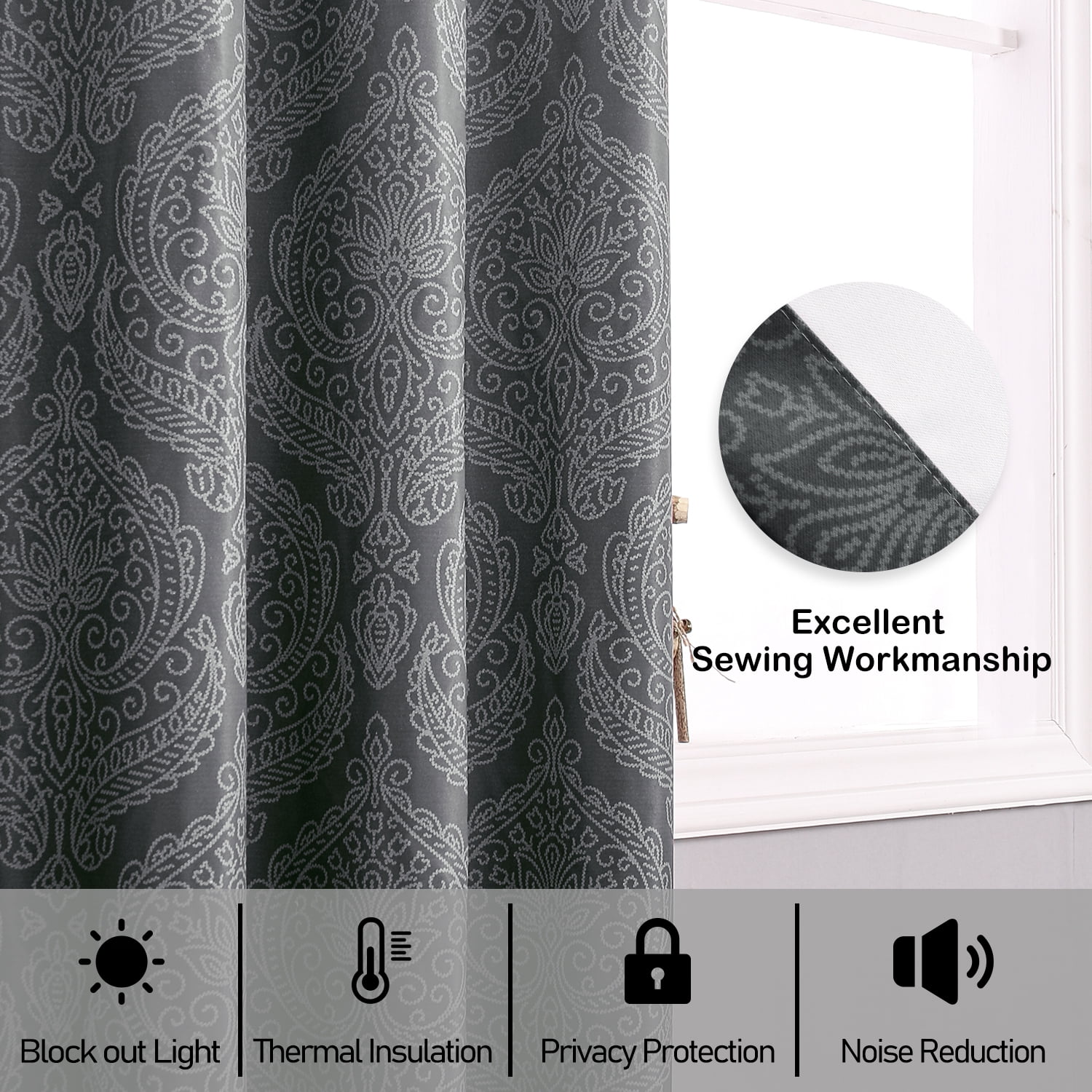 JIUZHEN Ombre Blackout Curtains 84 Inch - Gradient Thermal Insulated Room Darkening Drapes for Bedroom/Living Room, Set of 2 Panels, 52 x 84 Inch Length, Black