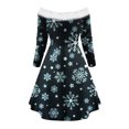 thumbnail image 3 of Vestido informal de mujer con estampado navideño de manga larga y hombros descubiertos a la rodilla para minivestido de fiesta Pompotops hdfakjf8909, 3 of 5
