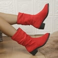 thumbnail image 3 of Dakaela Bottes Western Décontractées pour Femmes en Daim Cowboy Larges Mi-Mollet Bout Rond à Enfiler Chaussures de Marche, 3 of 6