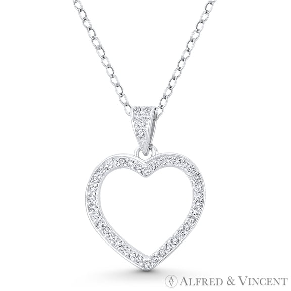 Heart Cubic Zirconia CZ Crystal Accent Pendant & Chain Necklace in .925 Sterling Silver w/ Rhodium