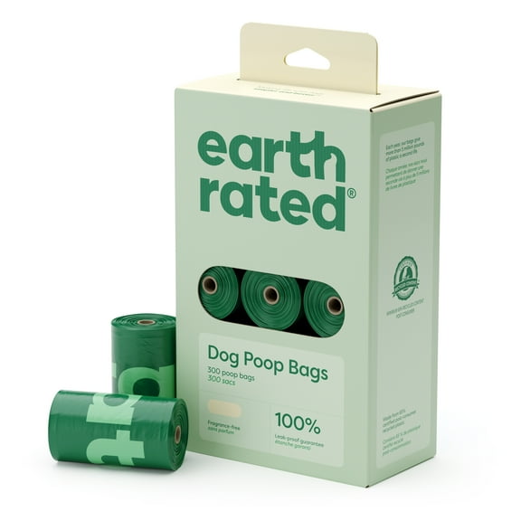 Earth Rated Unscented Leak-Proof Dog Poop Bags, 300 Count on 15 Single Refill Rolls