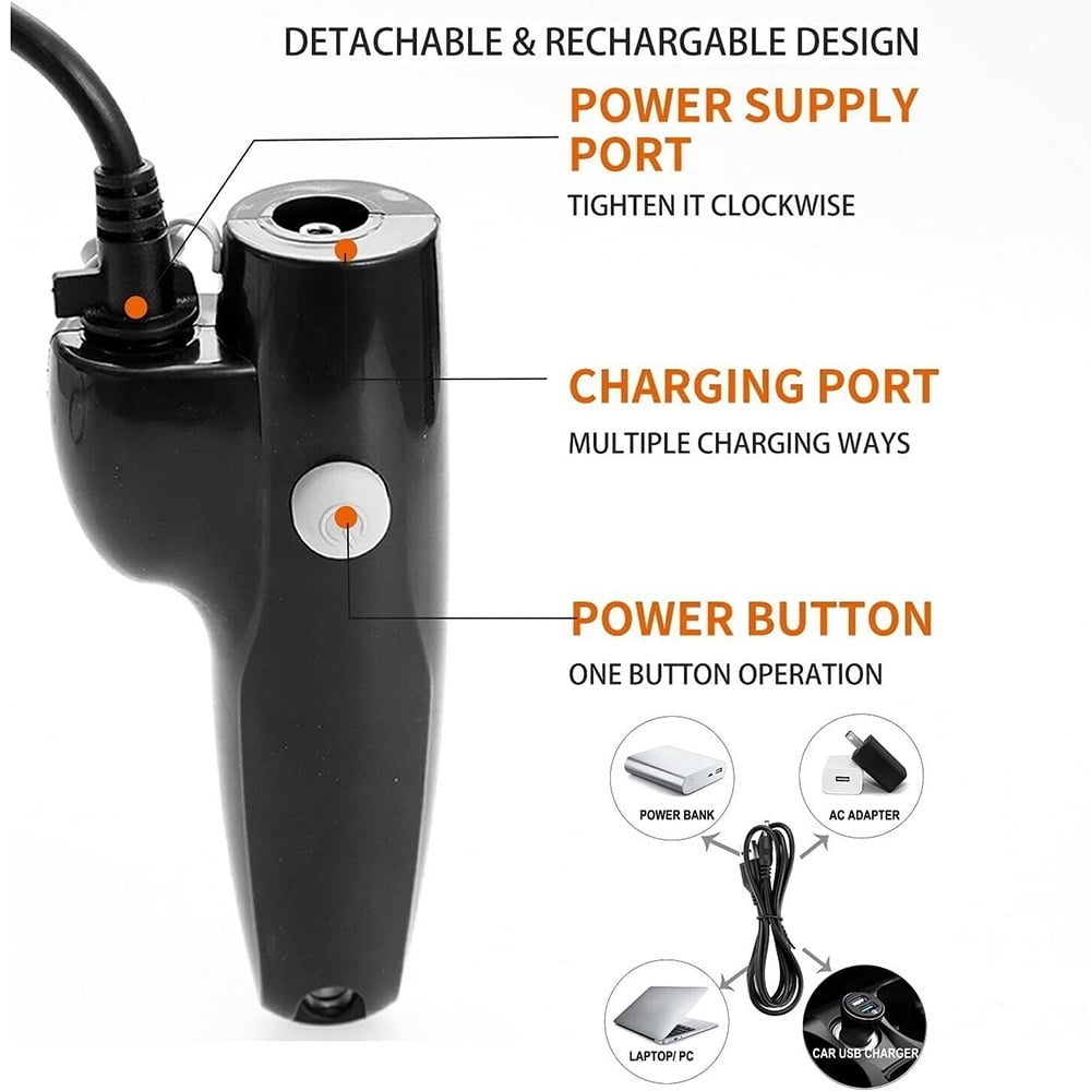 eYotto 6ft Outdoor Camping Portable Shower USB Chargeable Camp Shower Head Orange Hand Held Sprayer