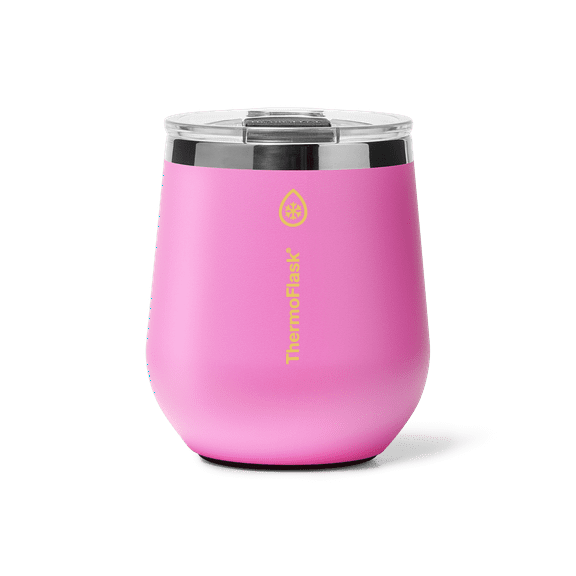 ThermoFlask Drinkware 12 oz Wine Tumbler - Double-Wall Insulated for Cold & Hot Drinks - Lightweight & Simple with Innovative Press In Slider Lid - Modern & Durable - Shocking Pink