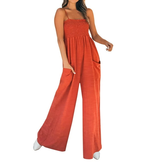 IROINNID Sleeveless Jumpsuit For Women Full-Length Jumpsuits Slim Cut Waist Ruffle Casual Jumpsuit