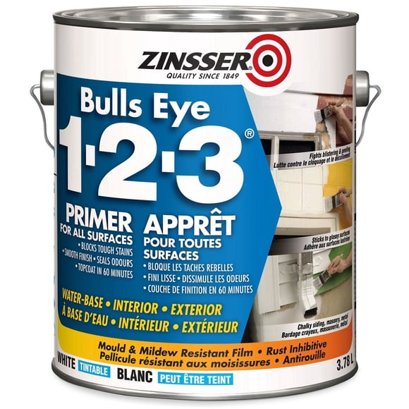Zinsser® Bulls Eye Water-Based Primer, Tintable White, 3.78 L