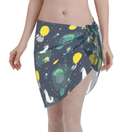 Disketp Space And Animals Women Swimsuit Cover Up Short Chiffon Summer Beach Sarong Bikini Wrap Skirt Bathing Suit