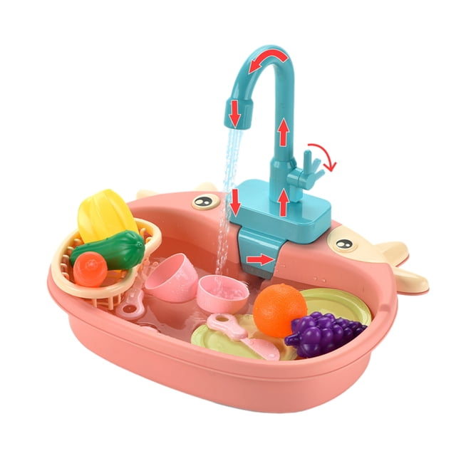 Jouet Lave-Vaisselle de Simulation pour Enfants avec Sortie d'Eau et Évier à Légumes pour Jeu de Cuisine Imaginaire et Apprentissage des Rôles 12.6 X 11.02 X 10.63 Pouces 1.05 Lb
