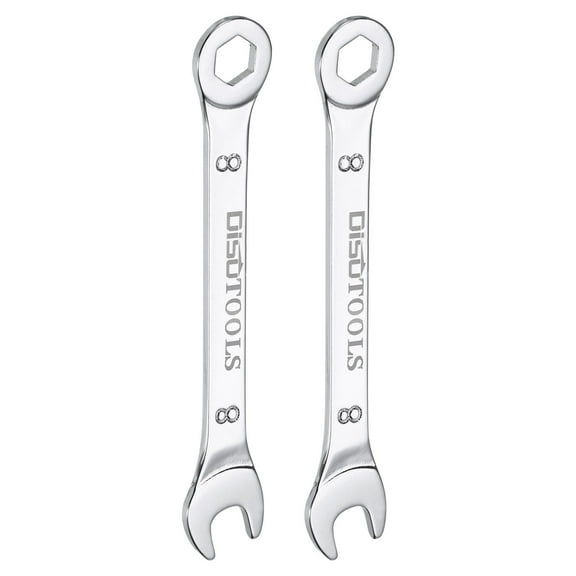 Uxcell 8mm 6-Point Thin Combinations Wrench Double Ended Box and Open End Chromes Plated Steel, Silver 2Pcs