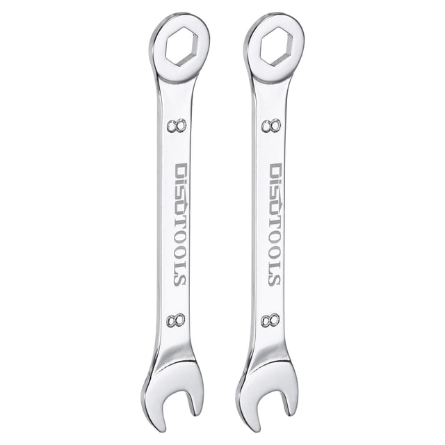 Llave de combinación delgada de 8 mm y 6 puntos de Uxcell, doble extremo, caja y extremo abierto, acero cromado, plata, 2 piezas