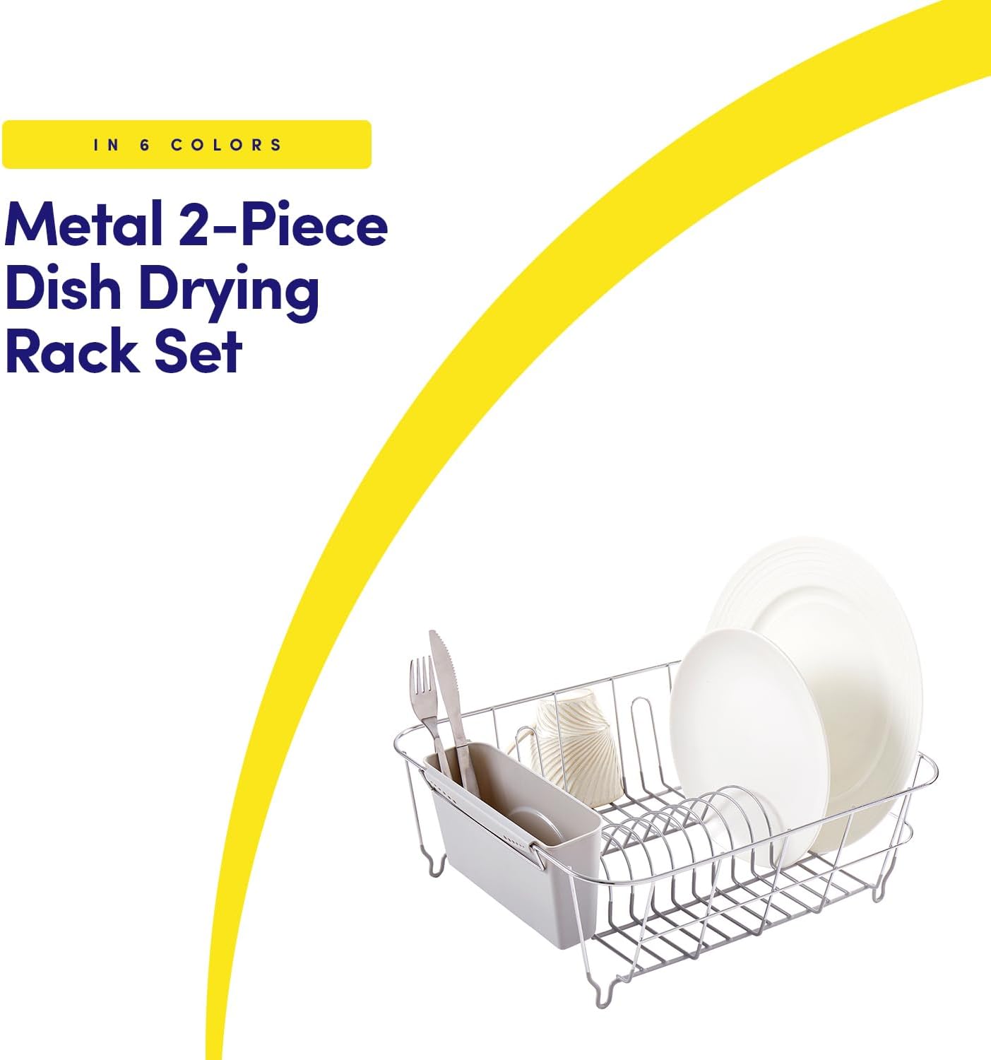 2 Piece Dish Drying Rack Set Drainer with Utensil Holder Simple Easy to Use Fits in Most Sinks, 14.5" x 13" x 5.25", Black