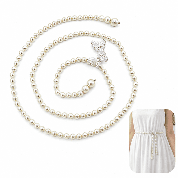 Pearl Belt White Chain Belt Adjustable Dresses Plus Size Women Waist Jewelry Accessories