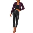 thumbnail image 2 of INSPIRE CHIC Women's  Metallic Long Sleeve Stand Collar Zipper Cropped Bomber Jacket XS Fushcia, 2 of 6