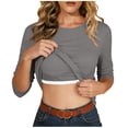 thumbnail image 4 of Yourumao 3/4 Sleeve Tops for Women Built in Bra Crewneck Shirt Solid Slim Fit Tshirts Soft Comfy Casual Blouses for Going Out, 4 of 8
