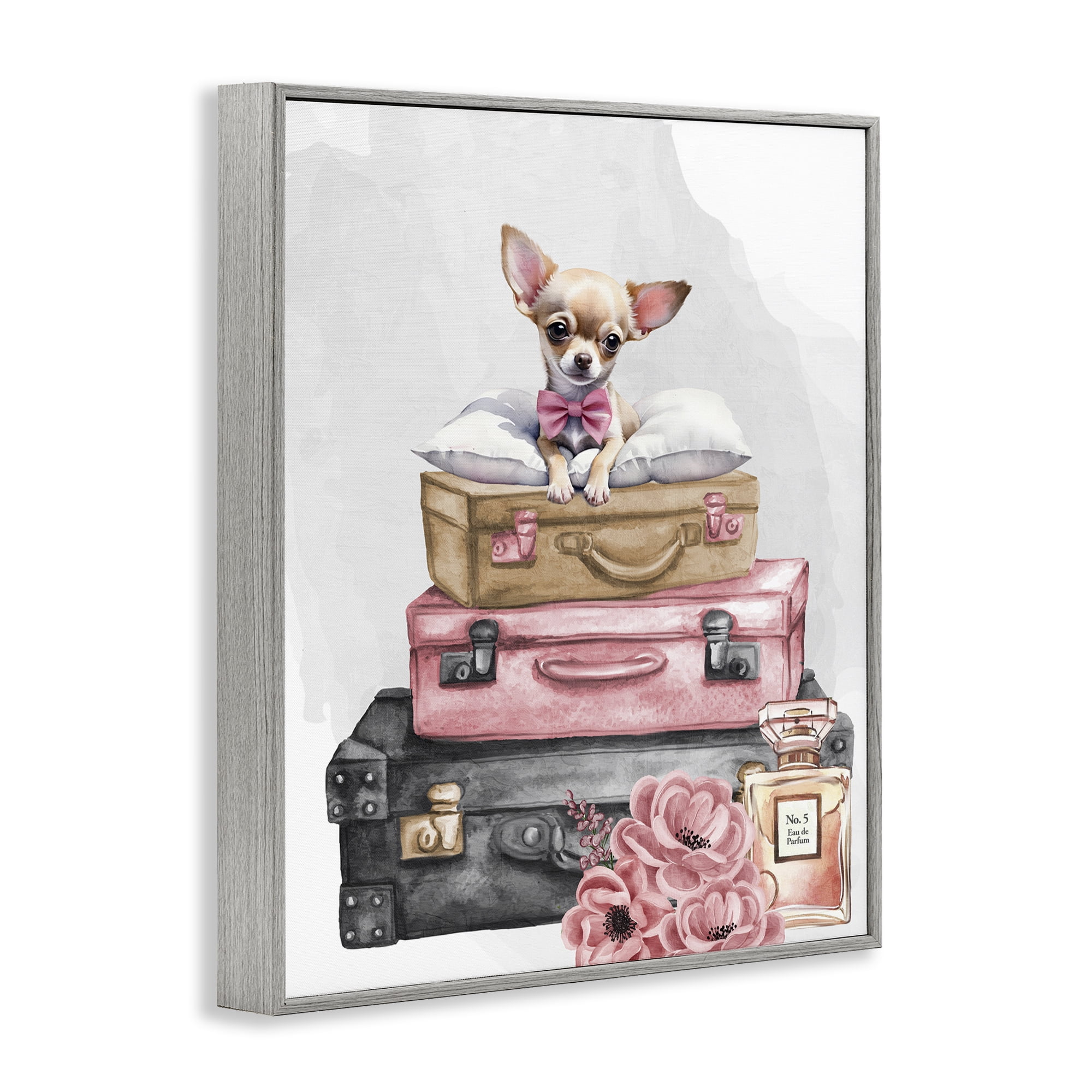 Stupell Industries Trendy Pup Travel Gray Framed Giclee Art, design by Kim Allen