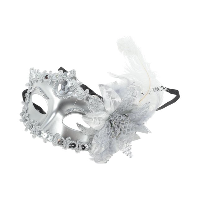 Unique Bargains 1 Pce Masque Demi-Visage en Plumes d'Autruche pour Fête Masquée Ton Argent