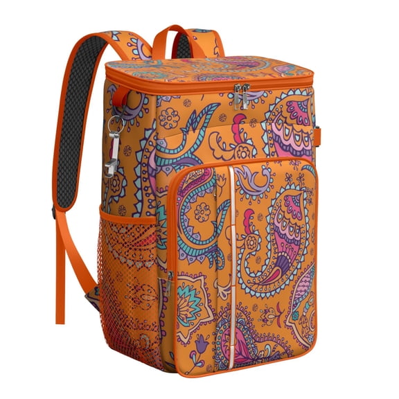 Bohemian Insulated Cooler Backpack 20L - Vintage Floral Pattern Leakproof Soft Cooler Bag for Camping, Picnic & Beach, Keeps Cold/Hot 20Hrs