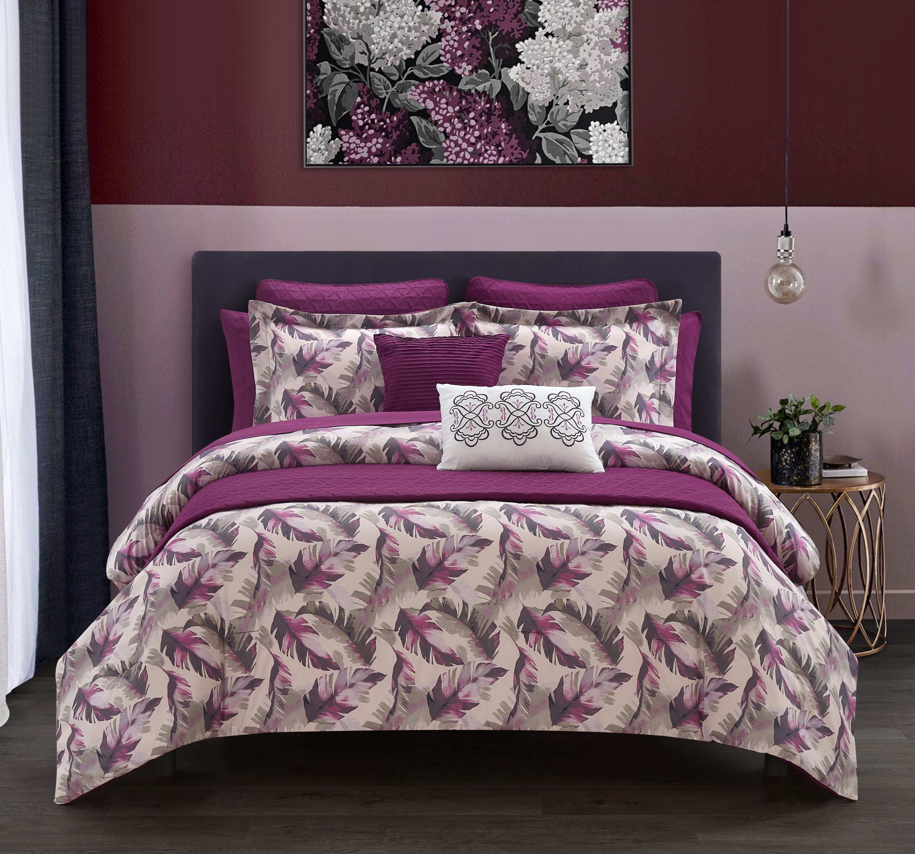 New Purple Floral Queen Size Comforter Set Bedding Bedspread Bed in a Bag Sheets