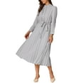 thumbnail image 4 of INSPIRE CHIC Pleated Shirt Dress for Women's Long Sleeve Mock Neck Flowy Casual Midi Dress M Grey, 4 of 6