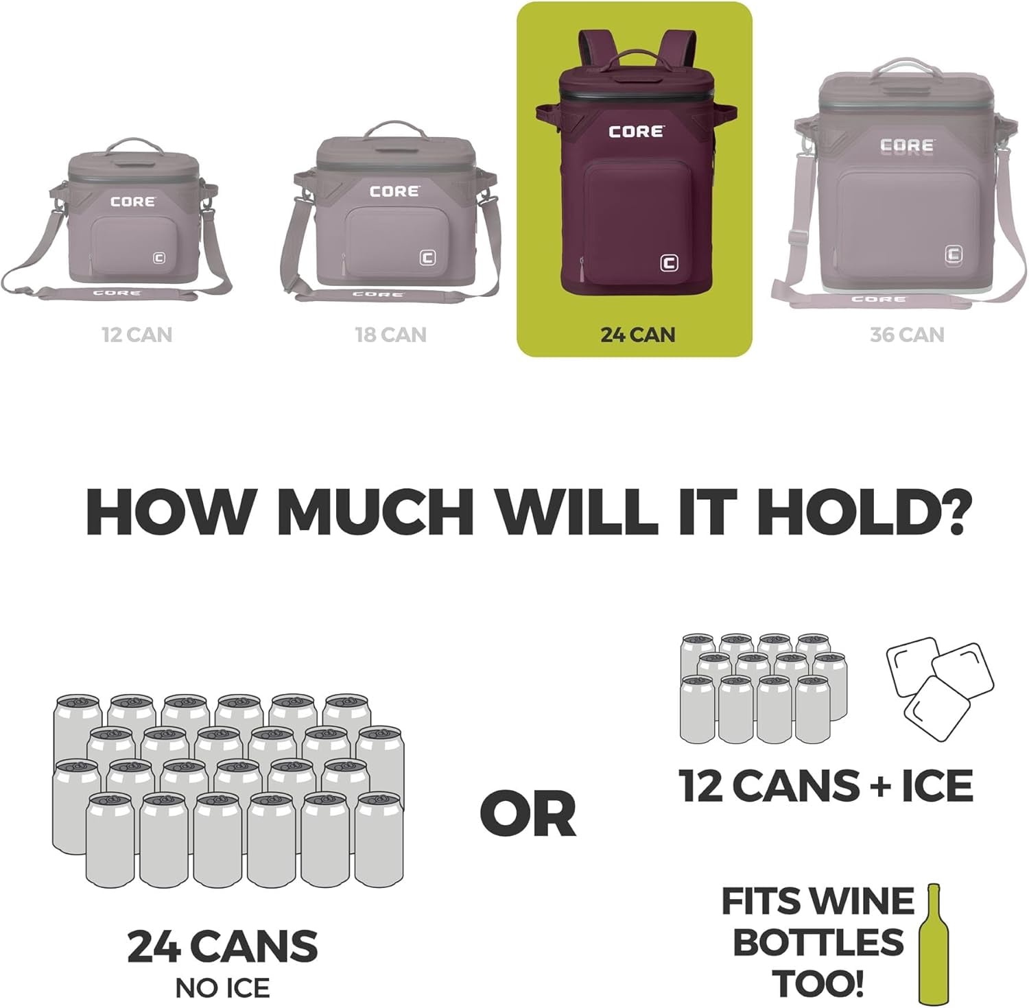 CORE 24 Can Climakeep Magnetic Soft Cooler, Leakproof Cooler, Waterproof Zipper, Mulberry
