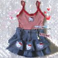 thumbnail image 3 of Sanrioed-vestido vaquero de Hello Kitty, traje de verano Y2K, moda Sexy, chaleco con tirantes a rayas, faldas medio plisadas, estilo Academia, 3 of 4
