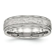 Lex & Lu Chisel Stainless Steel Polished Hammered and Grooved 6.00mm Band Ring